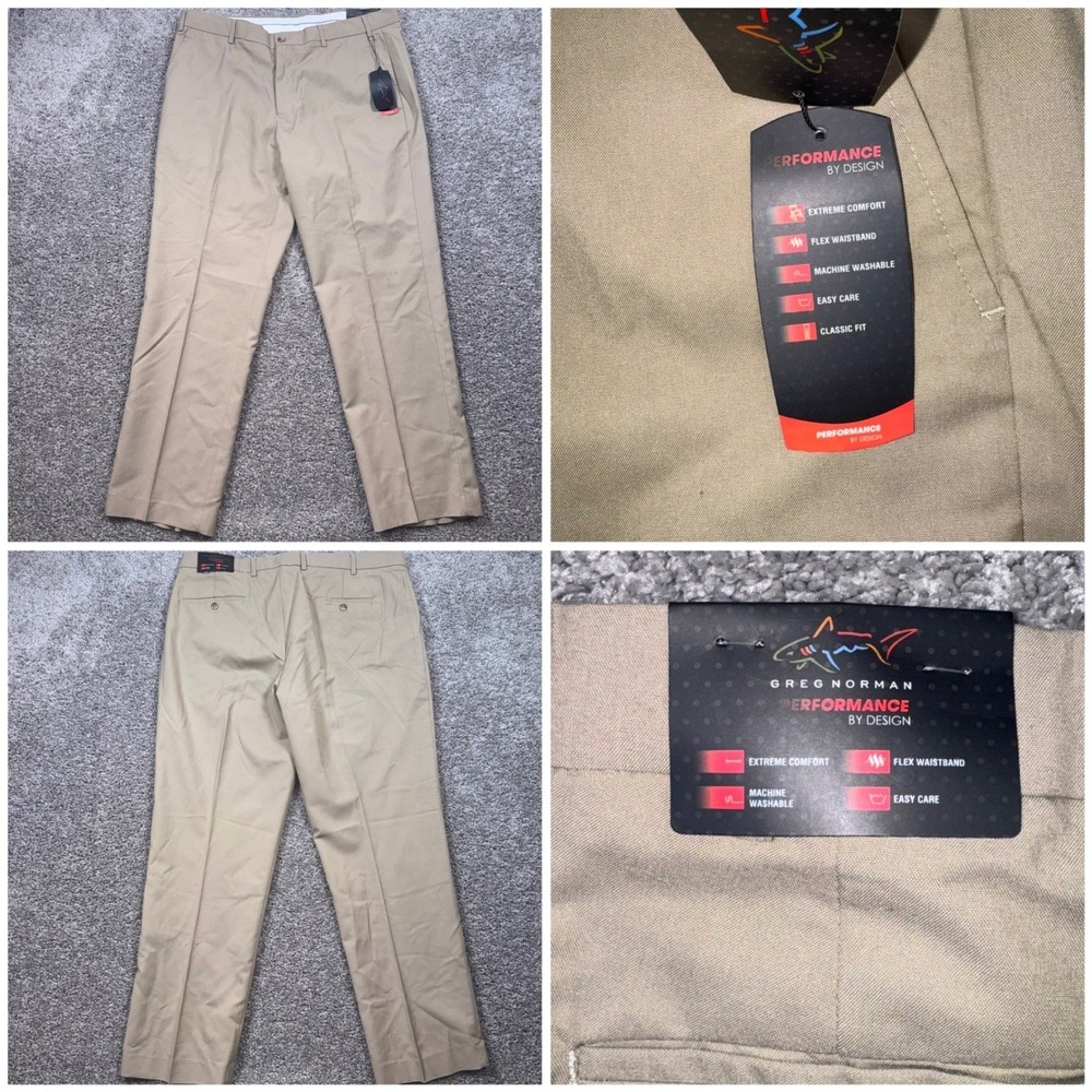 Greg Norman Performance Pants Mens Classic Fit Stretch Tan 38x30 NEW